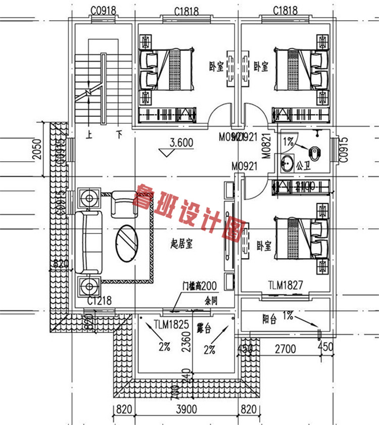 实用型现代三层房屋自建设计二层户型图