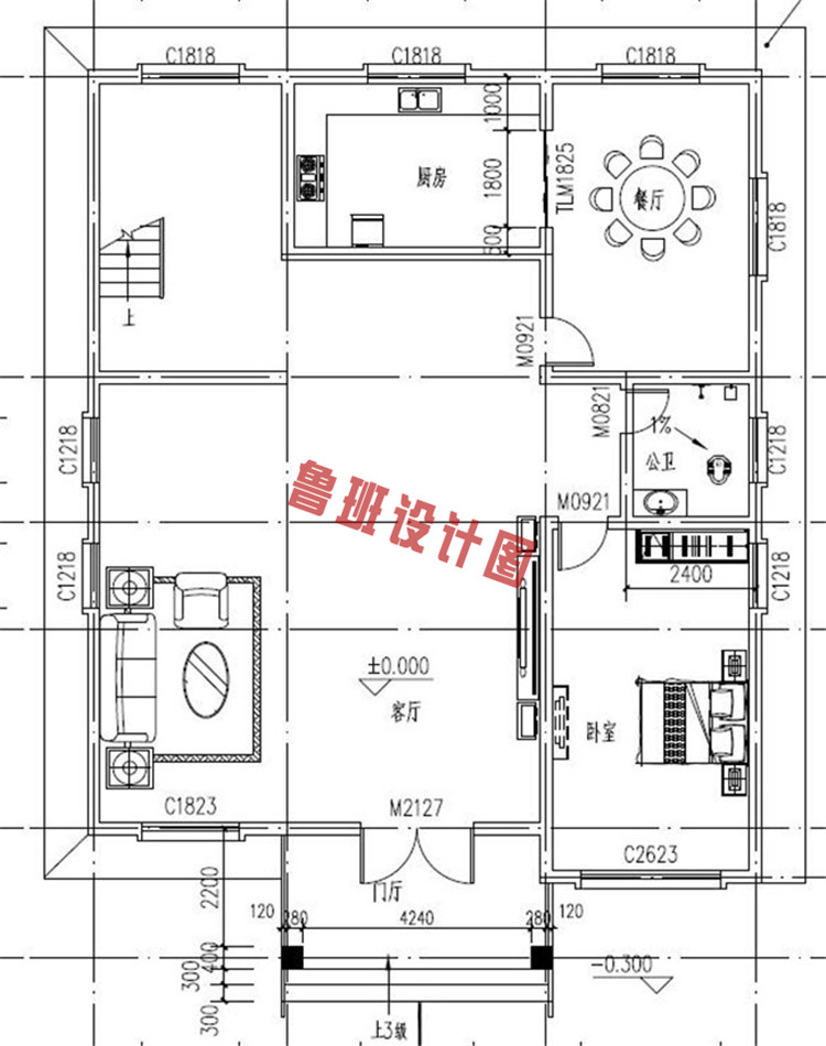 现代中式三层别墅推荐房屋一层户型图