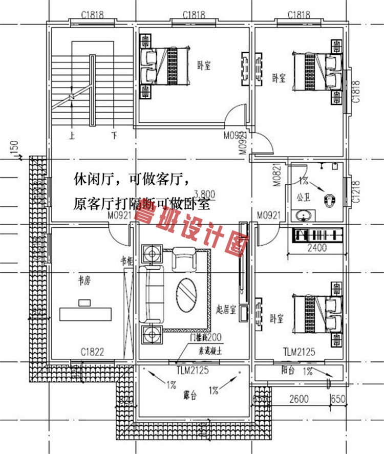 现代中式三层别墅推荐房屋二层户型图