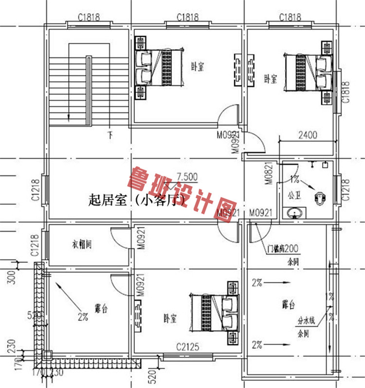 现代中式三层别墅推荐房屋三层户型图