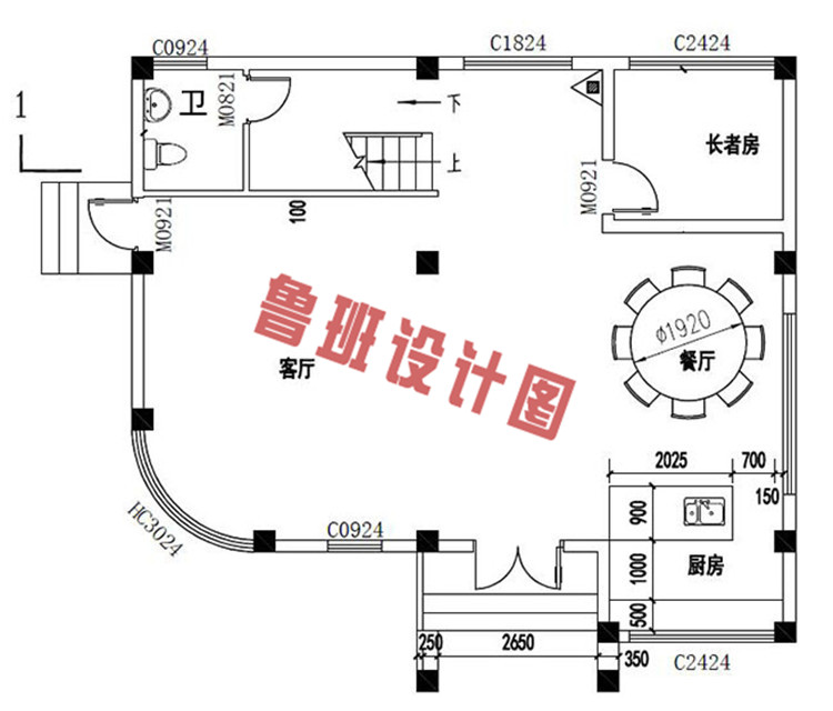 现代三层复式小别墅设计一层户型图