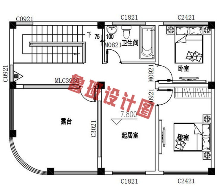 现代三层复式小别墅设计三层户型图