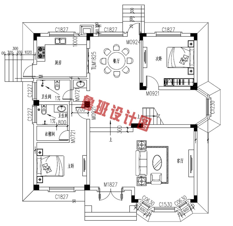 150平米三层别墅设计一层户型图