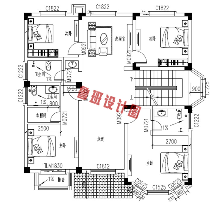 150平米三层别墅设计二层户型图