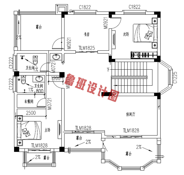 150平米三层别墅设计三层户型图