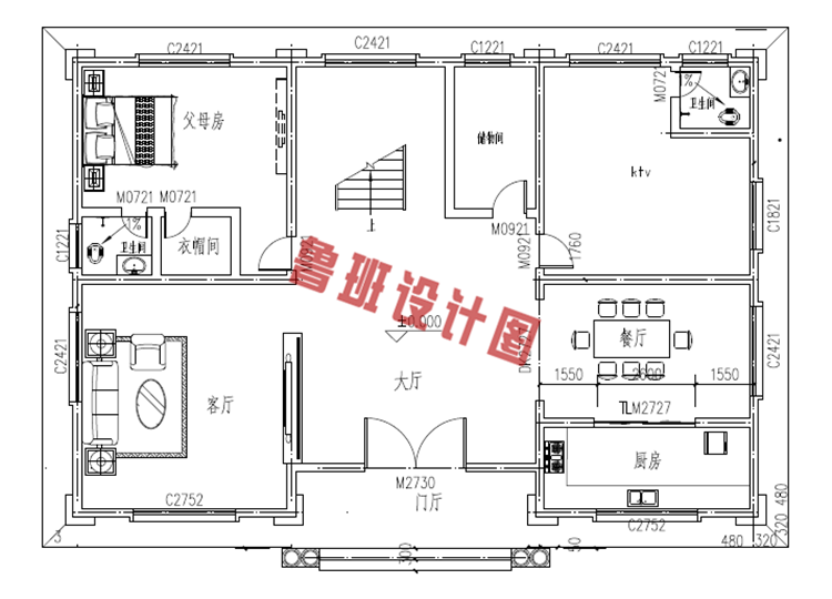 新款欧式三层小别墅设计一层户型图