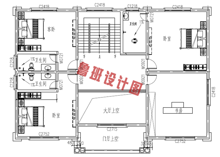 新款欧式三层小别墅设计二层户型图