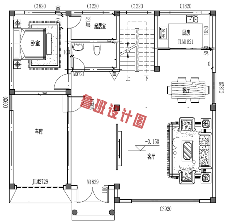 楼中楼三层自建房屋设计一层户型图