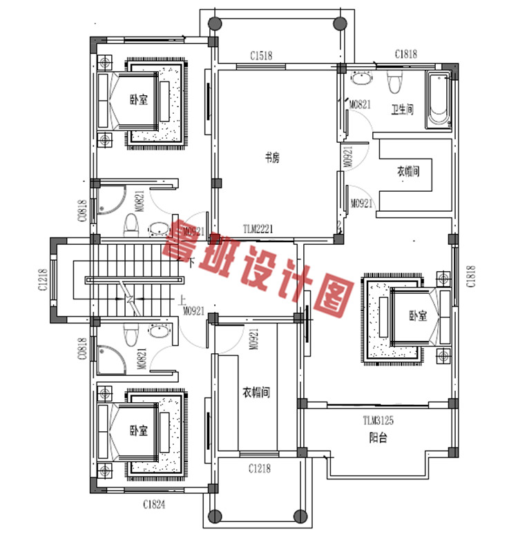 新农村三层小别墅设计二层户型图