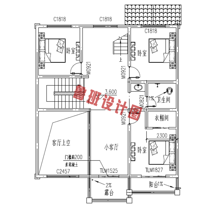 新型农村三层小别墅二层户型图