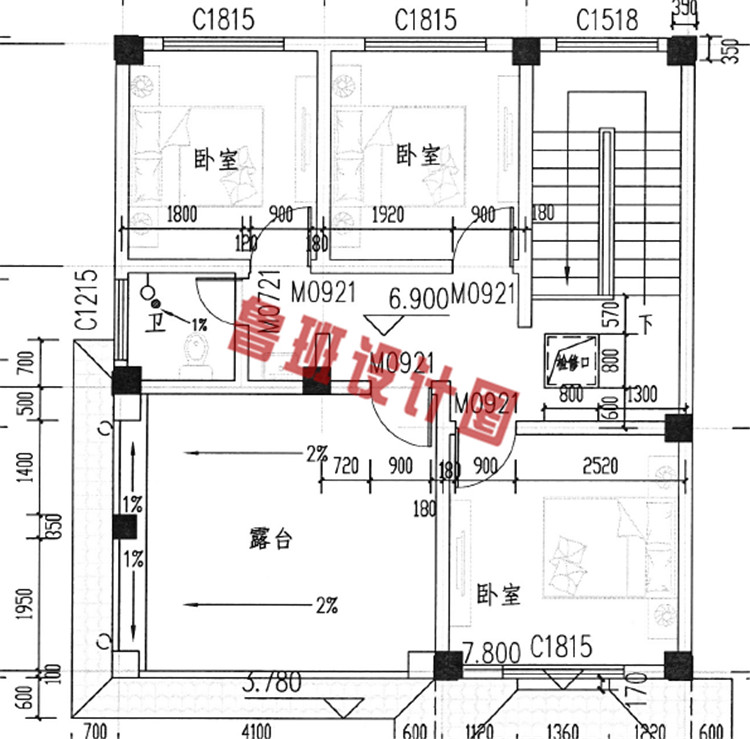 经典三层农村自建房屋三层户型图