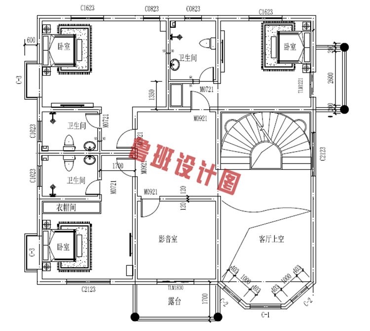 三层复式小洋楼推荐设计二层户型图