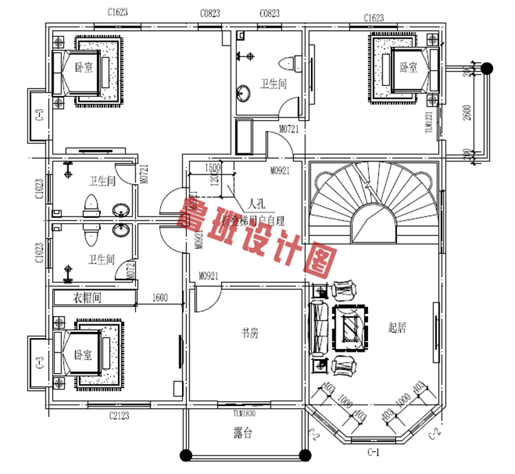 三层复式小洋楼推荐设计三层户型图