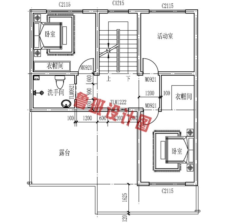 90平新农村三层别墅设计三层户型图