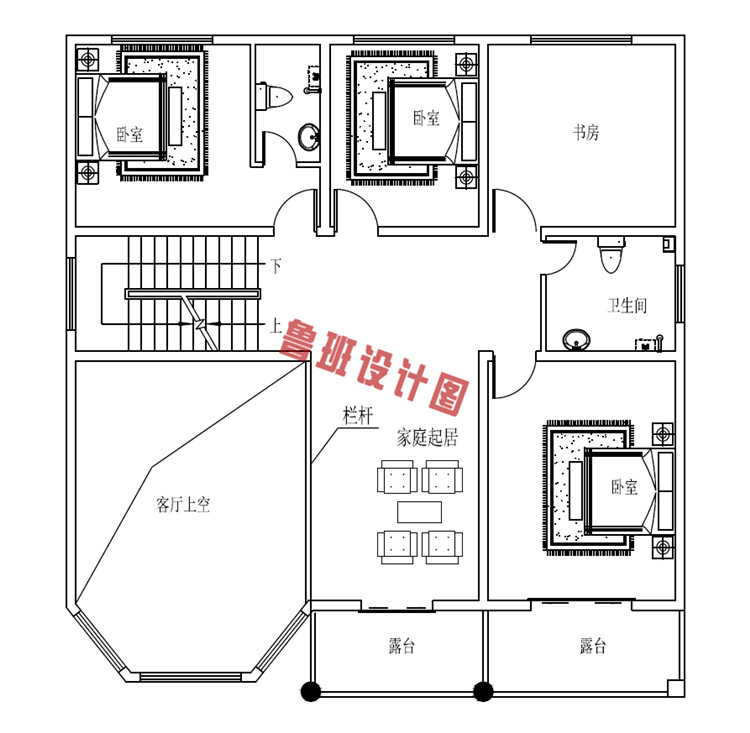 三层复式楼房设计二层户型图