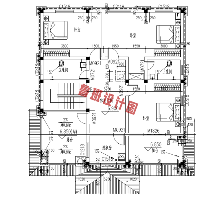 美式三层农村别墅设计三层户型图