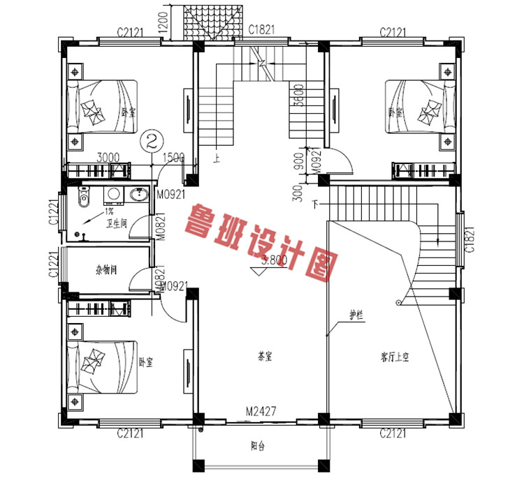 复式三层经典欧式楼房设计二层户型图