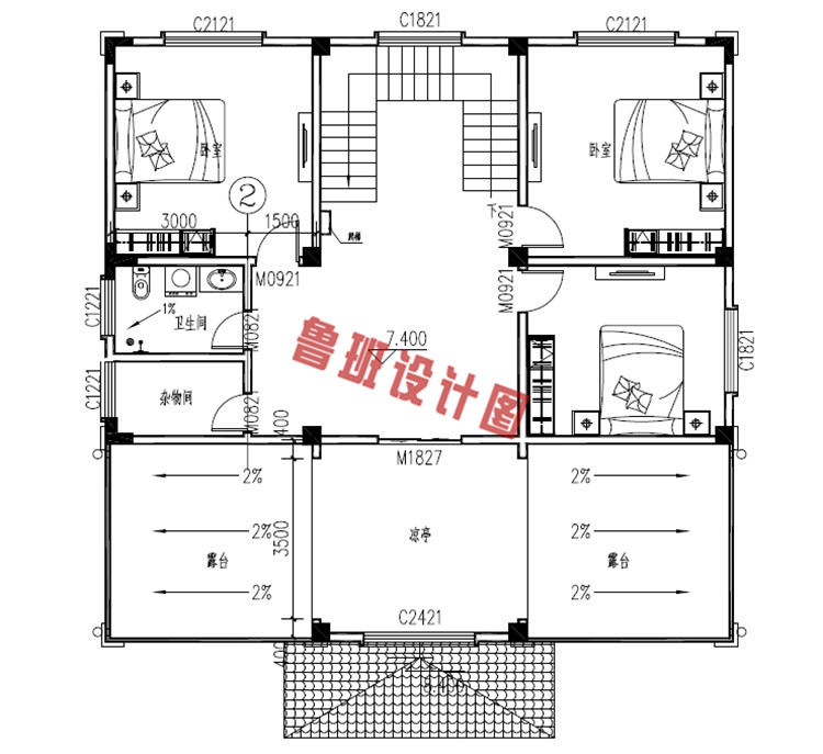 复式三层经典欧式楼房设计三层户型图