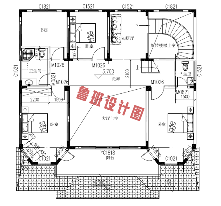 美式二层半小别墅设计二层户型图