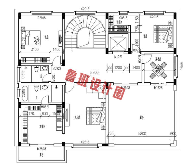 新中式三层小别墅房屋设计三层户型图