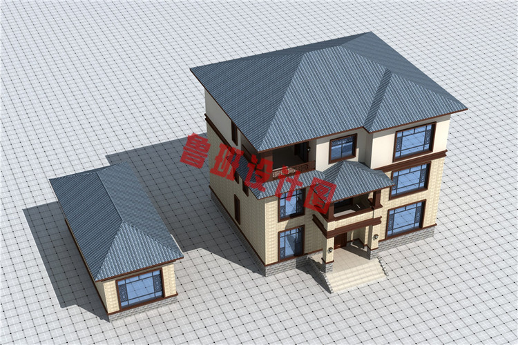 现代中式三层小别墅鸟瞰图