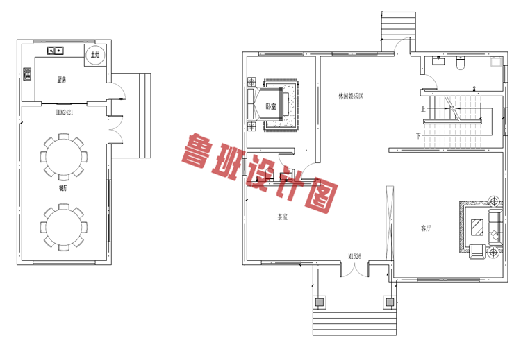 现代中式三层小别墅一层户型图