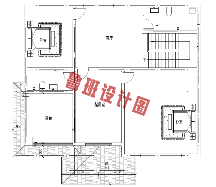现代中式三层小别墅三层户型图