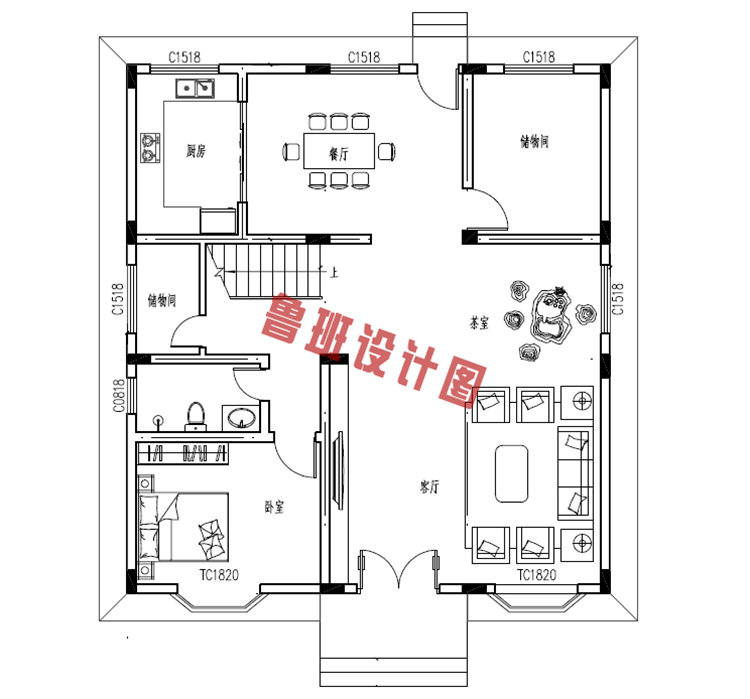 120平三层自建房屋设计一层户型图