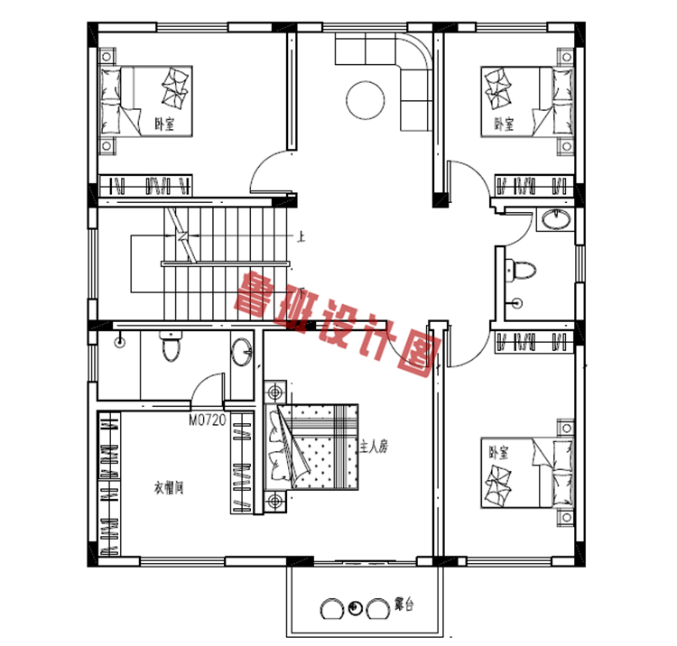 120平三层自建房屋设计二层户型图