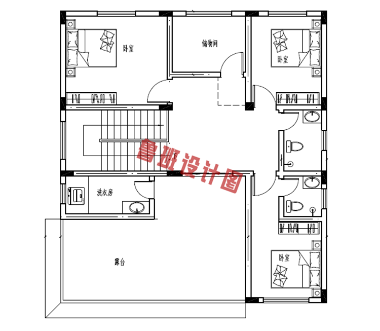 120平三层自建房屋设计三层户型图