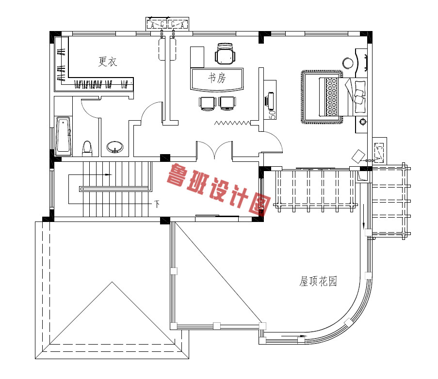 三层现代时尚乡村自建房屋三层户型图