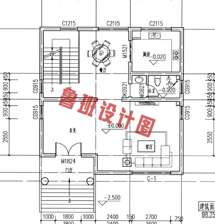 小占地乡村三层半自建房一层户型图