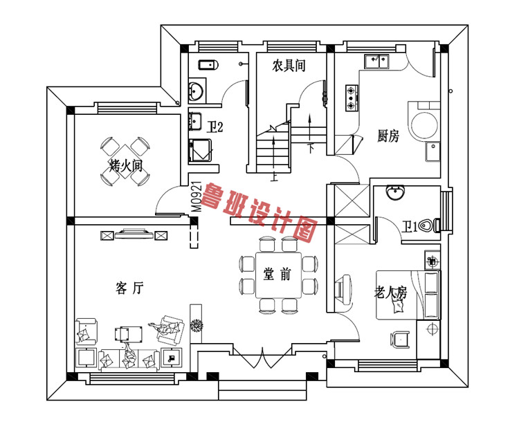 独院式新农村三层别墅设计一层户型图