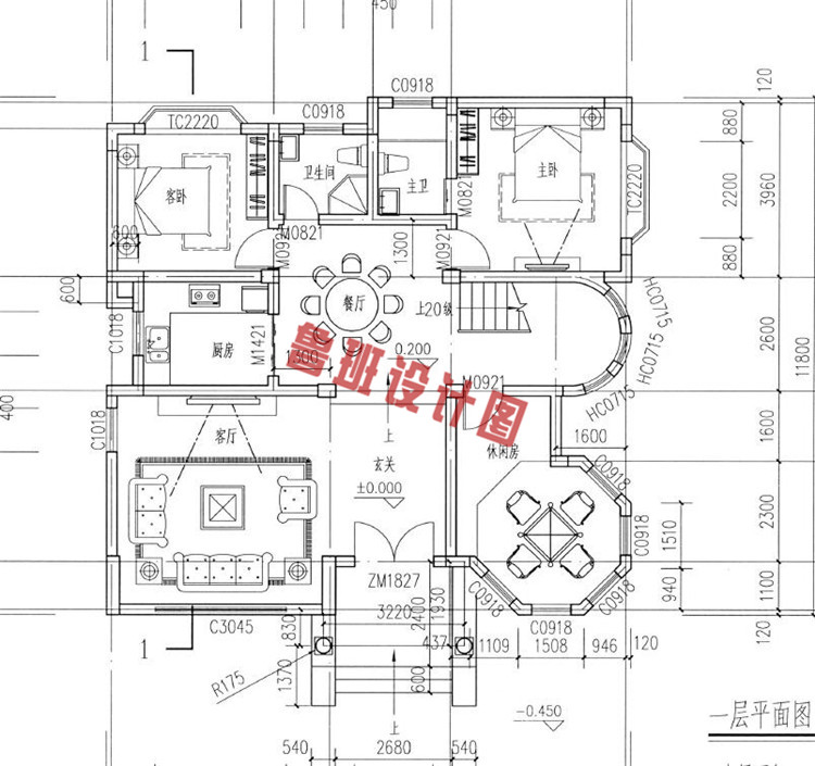 豪华复古欧式三层小别墅设计一层户型图