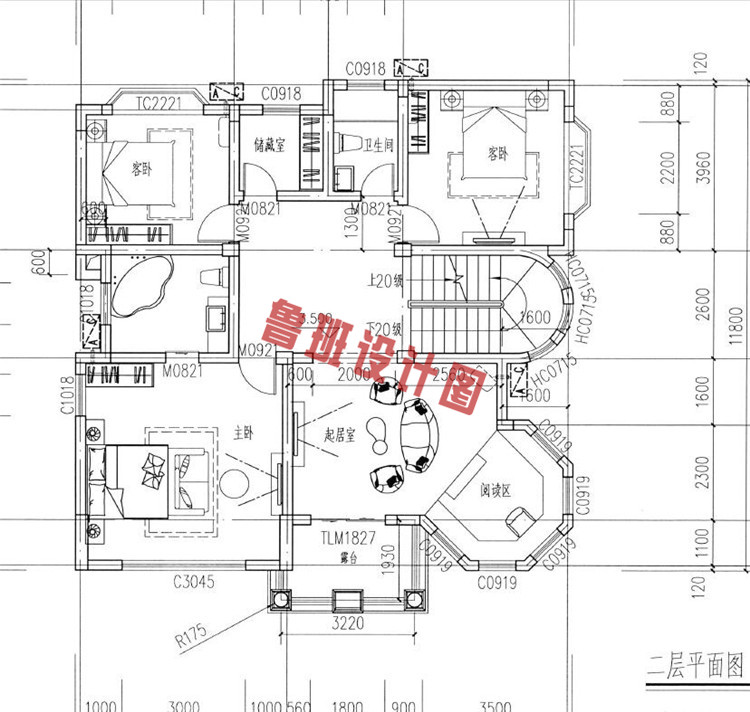 豪华复古欧式三层小别墅设计二层户型图