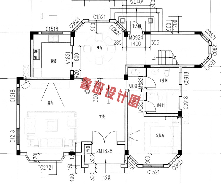 独栋三层楼房设计一层户型图