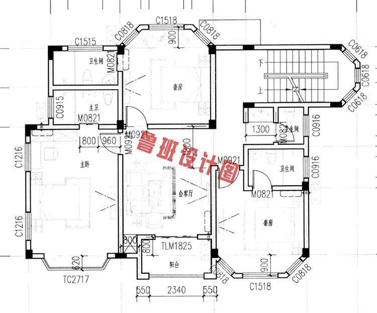 独栋三层楼房设计二层户型图