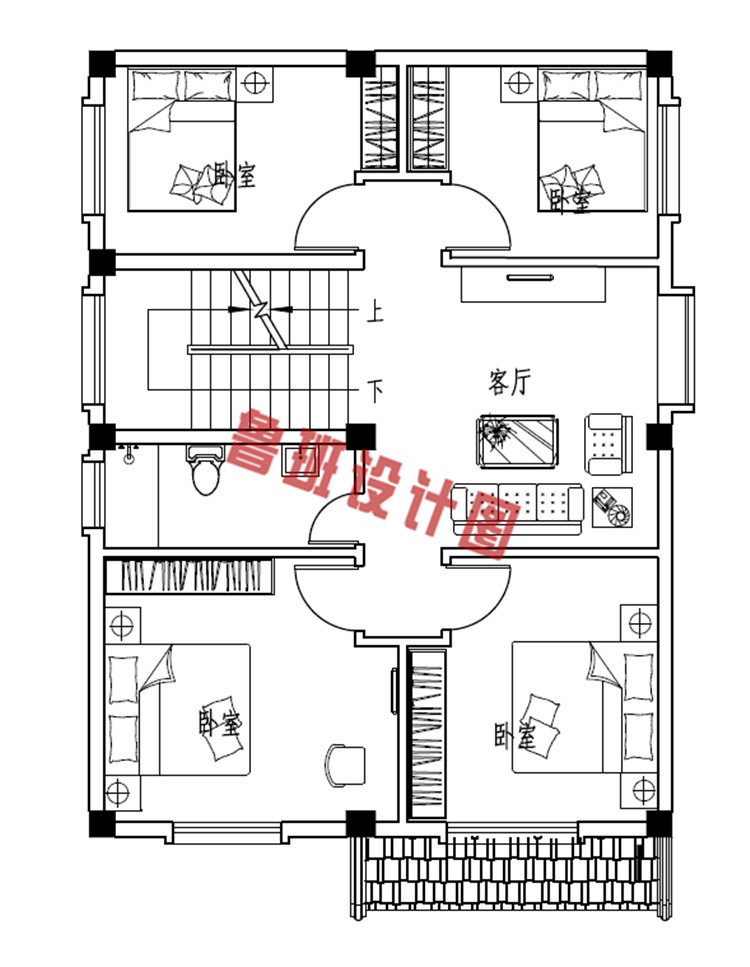 徽派三层乡村小别墅设二层户型图