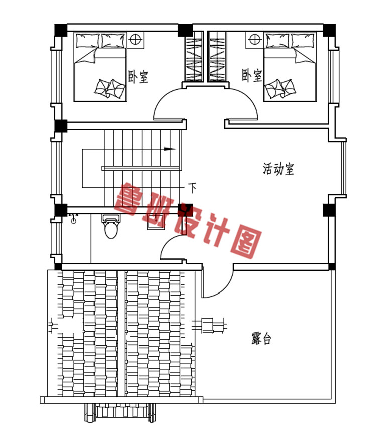 徽派三层乡村小别墅设计三层户型图