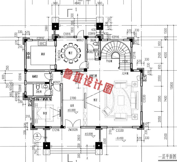 新型农村室三层自建房一层户型图