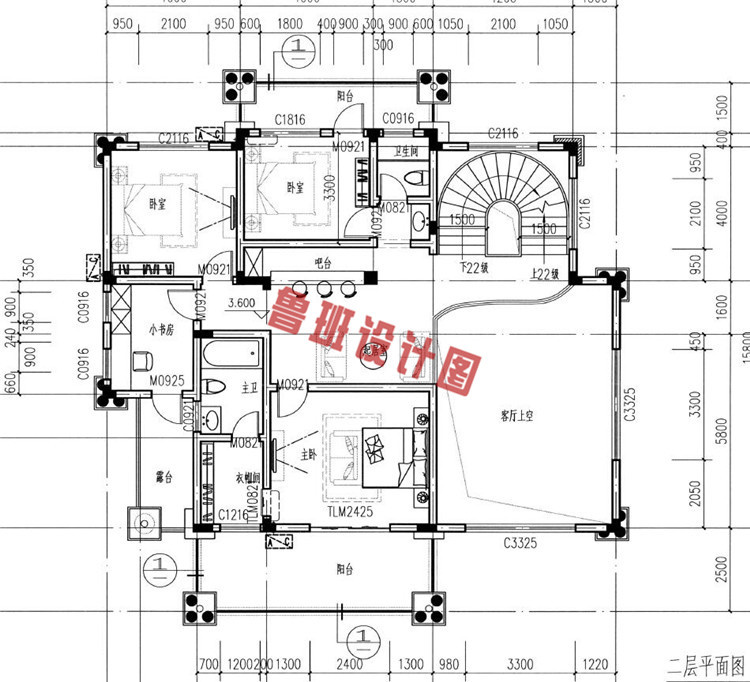 新型农村室三层自建房二层户型图