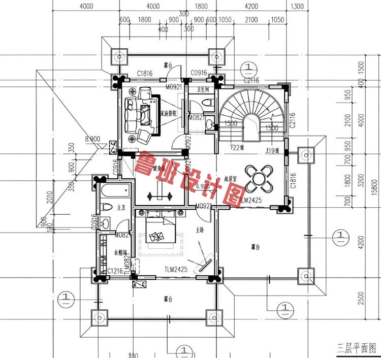 新型农村室三层自建房三层户型图