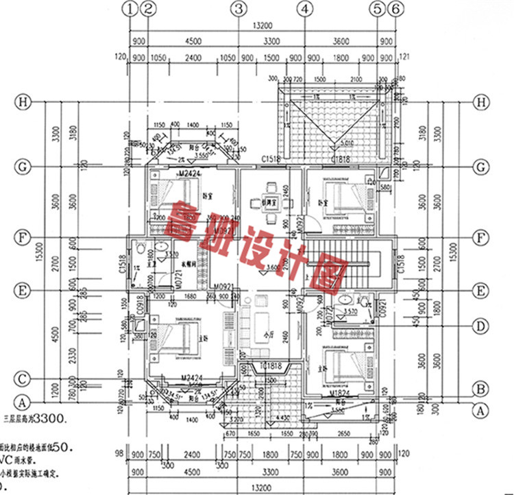 简欧三层三间楼房设计二层户型图