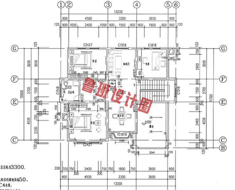 简欧三层三间楼房设计三层户型图