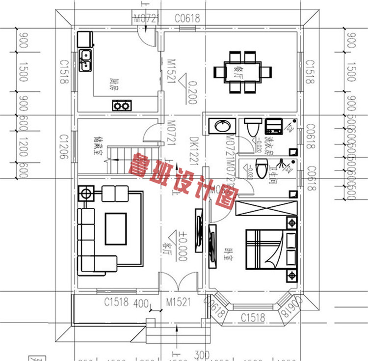 小占地经典乡村三层自建房一层户型图