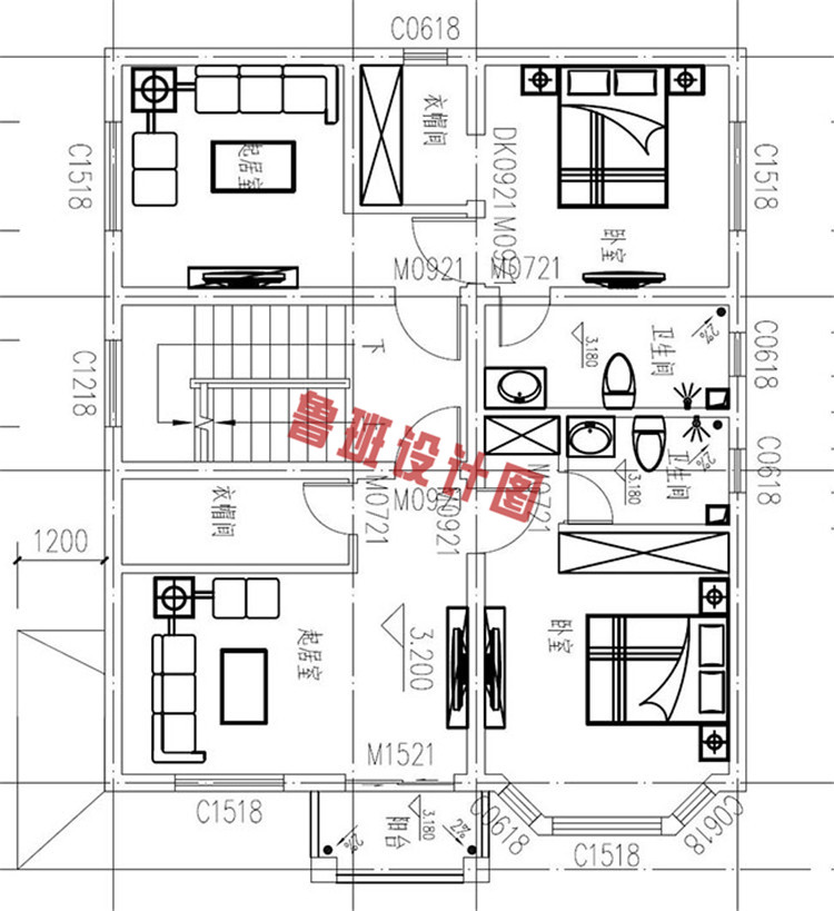 小占地经典乡村三层自建房二层户型图