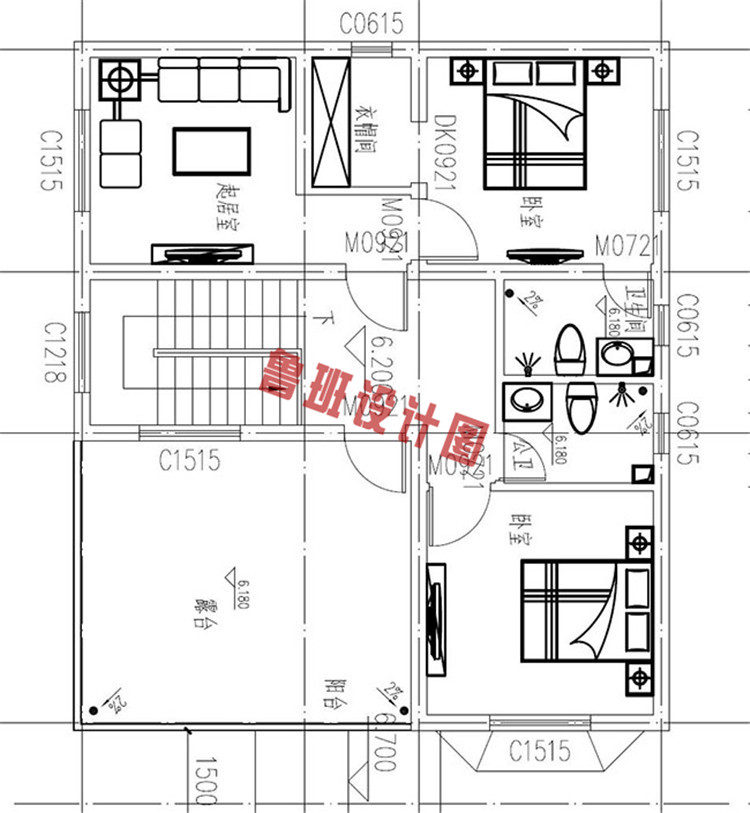 小占地经典乡村三层自建房三层户型图