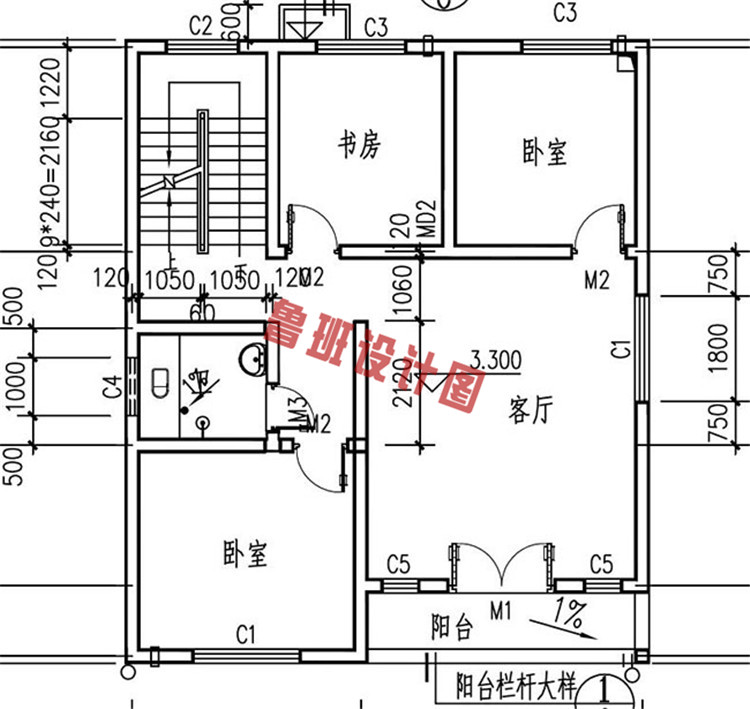 三层平屋顶小别墅设计二层户型图