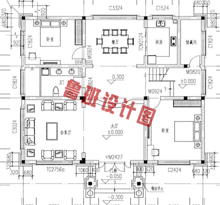 三层高档豪华小别墅设计一层户型图