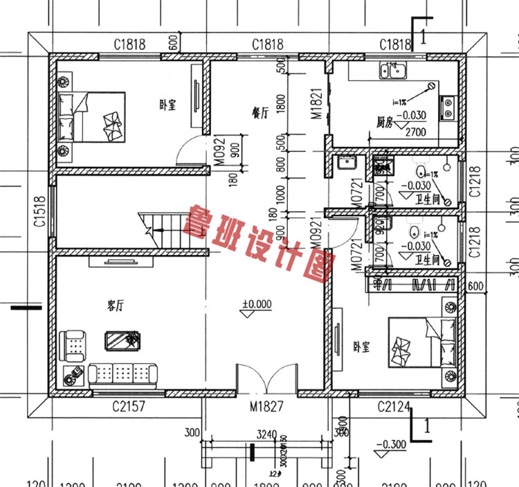 简欧新农村三层房屋设计一层户型图